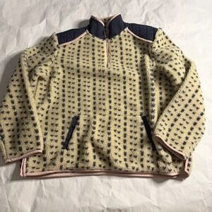 LL Bean Signature Fleece Pullover Yoke Pile Sherpa Tan Blue Geo Print Womens‎ XL